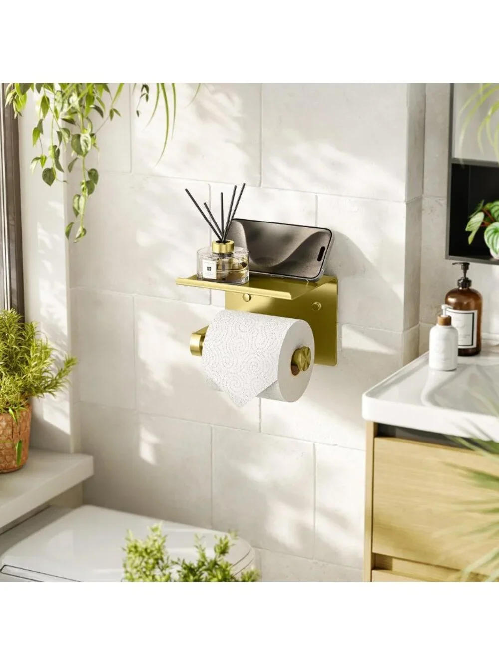 Multifunctional Toilet Paper Holder with Phone Shelf, Rustproof Stainless Steel